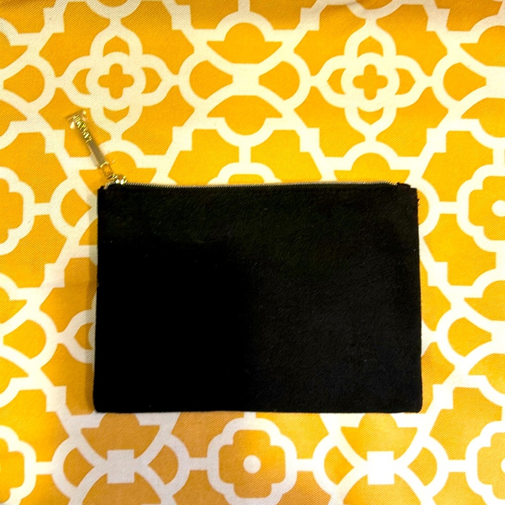 Black Lancome Gold Zipper Clutch. NWT